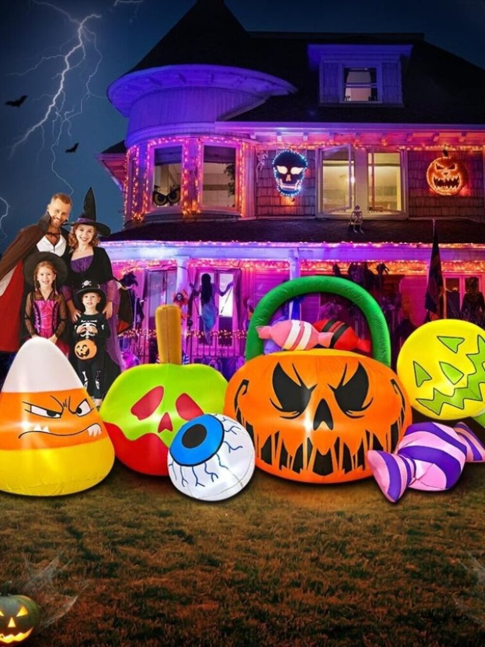 10 FT Halloween Inflatables Pumpkin Decoration with Candy Eyeball Combo Led